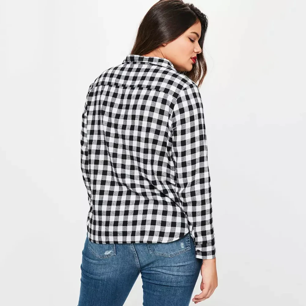 Kissmilk Big Size New Fashion Women Clothing Casual Plaid Loose Blouse OL Style Button Plus 3XL 4XL 5XL 6XL | Женская одежда