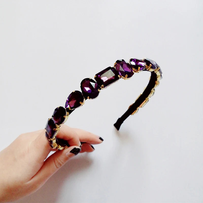 Винтажная Женская лента для волос ручной работы с фиолетовыми стразами