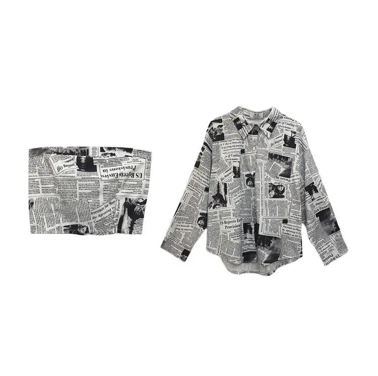 as pictuer 2Pcs blusas plus size Harajuku Punk Gothic Blouse Tops Women Korean Long Sleeve printed Kpop Shirts Summer Top For Women - Цвет: as pictuer