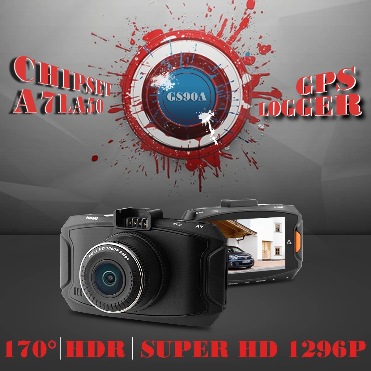 Автомобиль Камера Ambarella A7 Видеорегистраторы для автомобилей gs90a 1296 P Full HD DVR