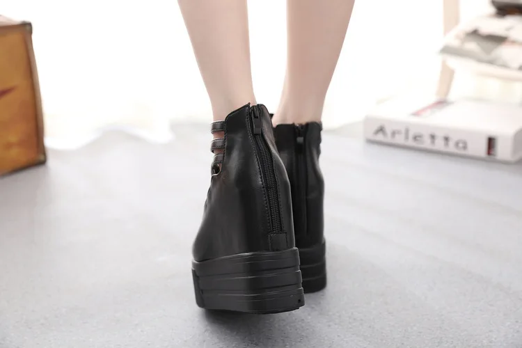 2015 new Basic Wedges Pu Rubber Peep Toe Cut-outs Buckle Strap Spring/autumn Fashion Soft Leather High Heels Women | Обувь