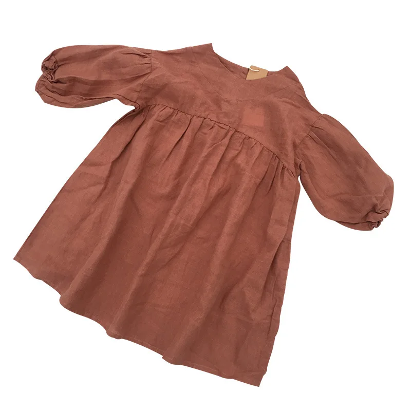 Платье для девочек весеннее корейское детское льняное повседневное в корейском