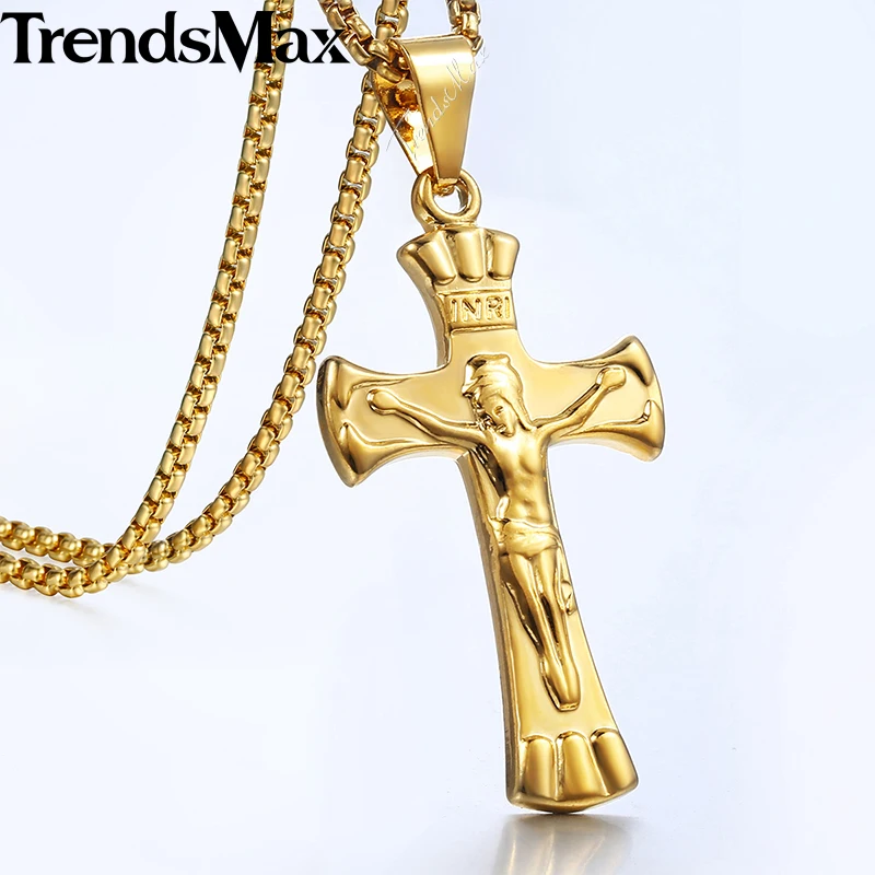 Трендсмакс крест кулон для мужчин женщин распятие INRI Jesus мужское золотое