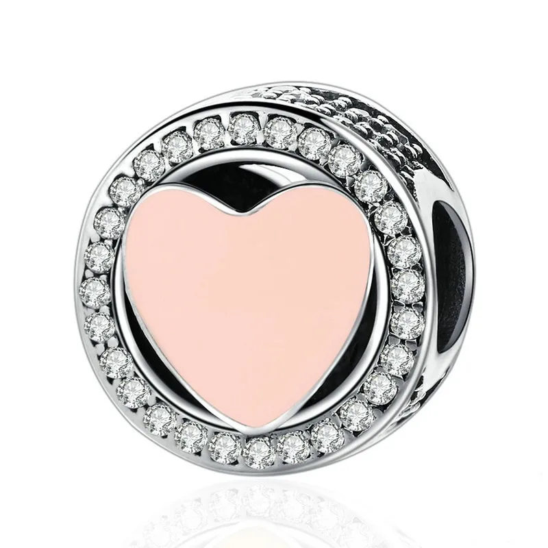 Подлинное 925 пробы серебро замечательный Love Heart бисера нежно розовые эмалевые