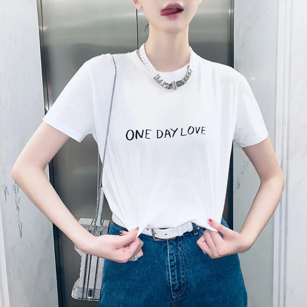 

Harajuku short-sleeved one day love letter print cotton brand t shirt Graphic Tees Hipster Tumblr Cozy tops drop ship