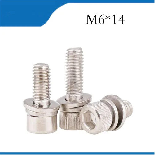 

10ps M6*14mm 304 Stainless Steel Knurled Thumb Head Hex Bolt Hexagon Socket Washer Assembly Screw combination m6 bolts,m6 nails