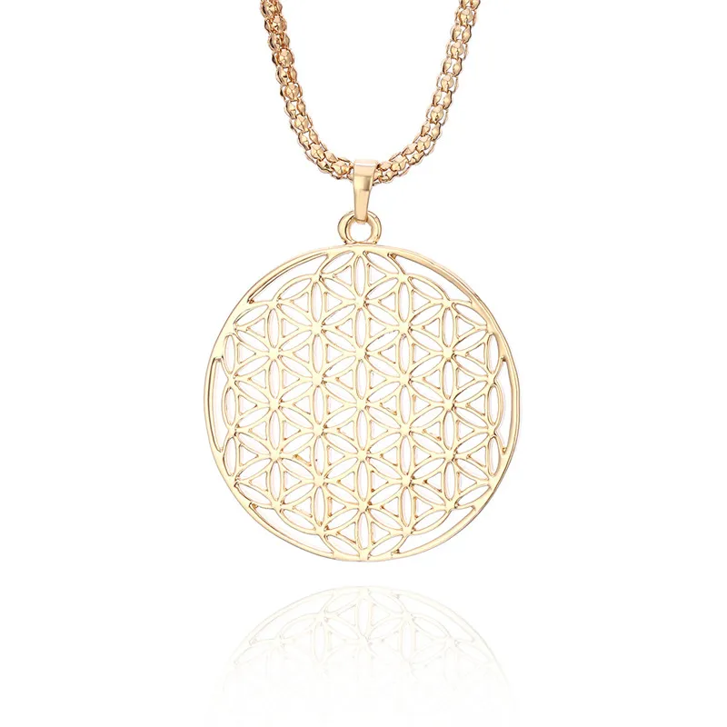 Gold Color Винтажное большое круглое ожерелье с подвеской в виде цветка, золотая цепочка с попкорном, длинное ожерелье для женщин, ювелирные изделия для свитера, вечерние подарки, Новинка - Окраска металла: Gold Color