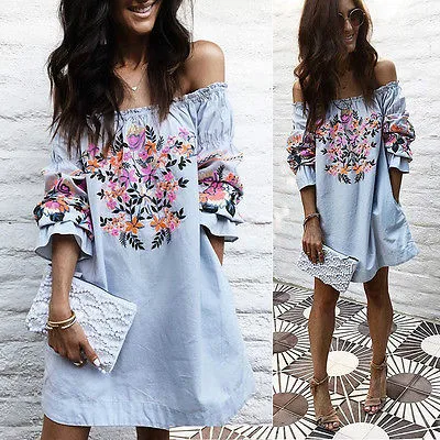 Модные женские цветочные хлопковые оборки с длинным рукавом открытыми плечами