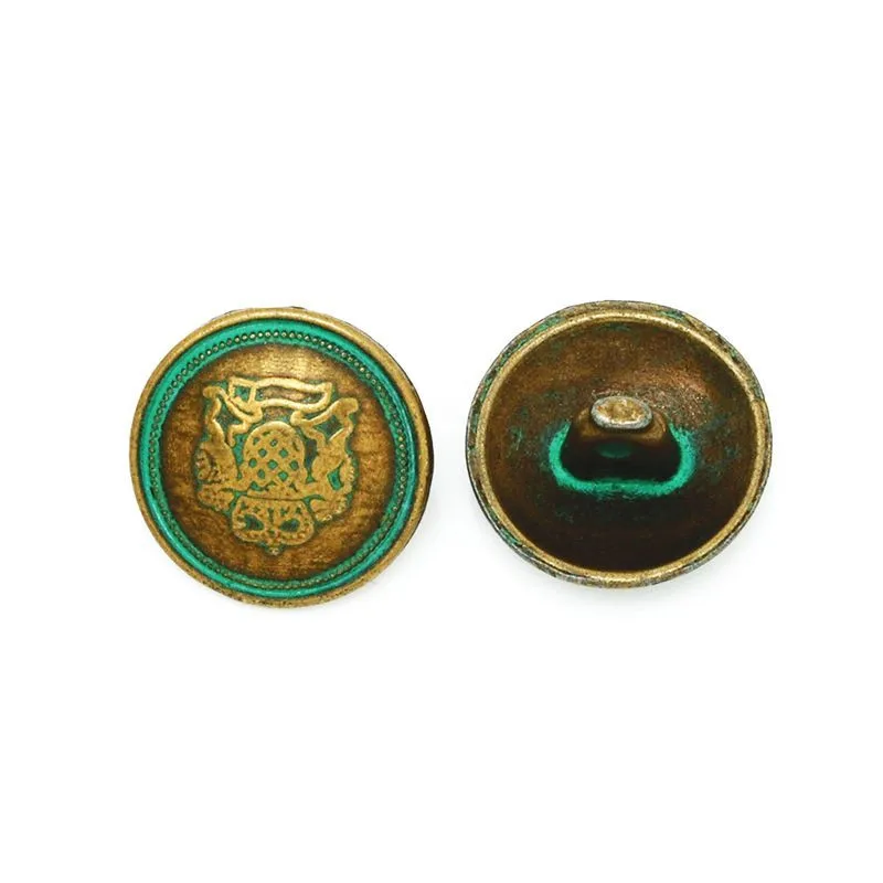 Vintage Alloy Patine Shank Button Charm, Antique Bronze Single Hole Pattern Aerugo Button charm, 18mm Dia, 20pcs-10039453