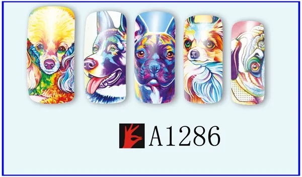 12 упак./лот переводка NAIL ART наклейки на ногти татуировки слайдера полное покрытие оленя собаки, кролика, панды, с рисунком пуделя для A1285-1296