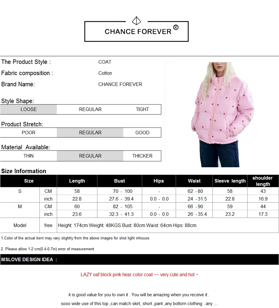 Lazy Oaf heart Warm Cotton Coat pink print Jaqueta Feminina Inverno Casaco Feminino Casacos Femininos | Женская одежда