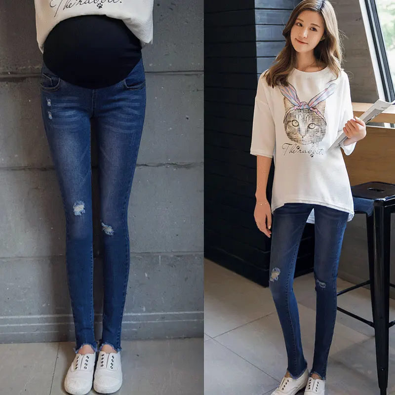 Джинсы для беременных с дырками Одежда свободные штаны большого размера женщин