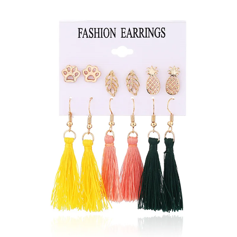 Colorful Earrings HOCOLE модные богемные длинные кисточки серьги набор шелковая ткань золотые Винтажные висячие серьги с ниспадающими кисточками для женщин ювелирные изделия - Окраска металла: Colorful Earrings