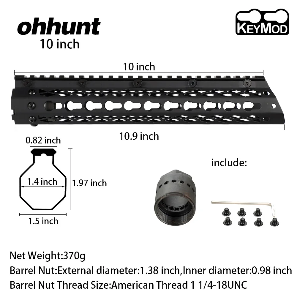10 inch Тонкий стиль AR15 10 дюймов стальной свободный поплавок Keymod Handguard Пикатинни для тактических винтовок крепления со стальной бочковой гайкой - Цвет: 10 inch