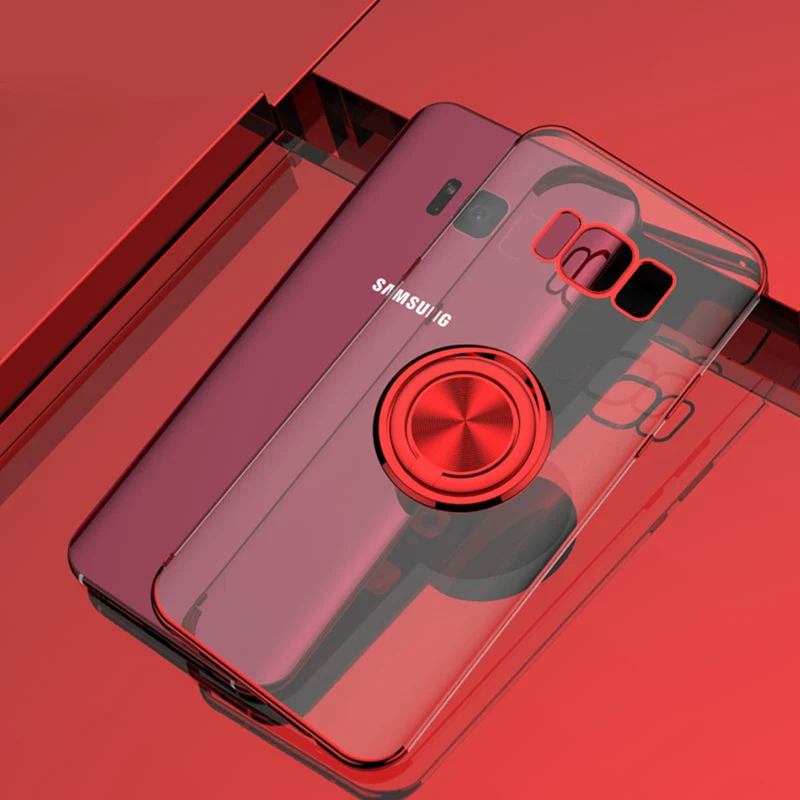 Red Ring Прозрачный чехол с покрытием для samsung Galaxy S8, S9, S10, Note 8, 9, 10 Plus, J4, J6, A7,, J7 Prime, магнитное кольцо, силиконовый мягкий чехол - Цвет: Red Ring