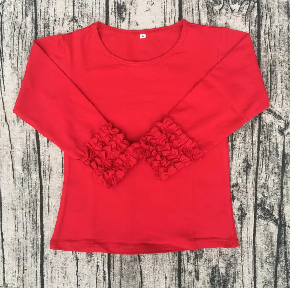 Verkauf Großhandel Winter Herbst Kleidung Boutique Halloween Full Rüschehülse Icing Kleidung Orange Stricken Baumwolle Billige Soild Blank Shirts