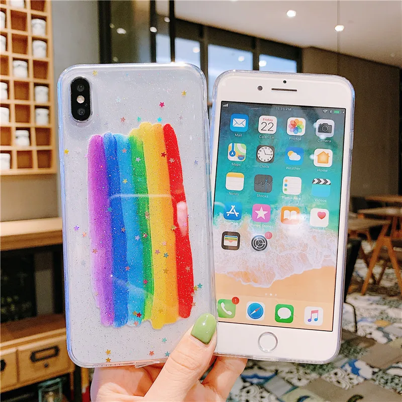 FLYKYLIN Радужный блестящий чехол со звездой для iphone 6 S 7 8 Plus XR X XS Max задняя крышка