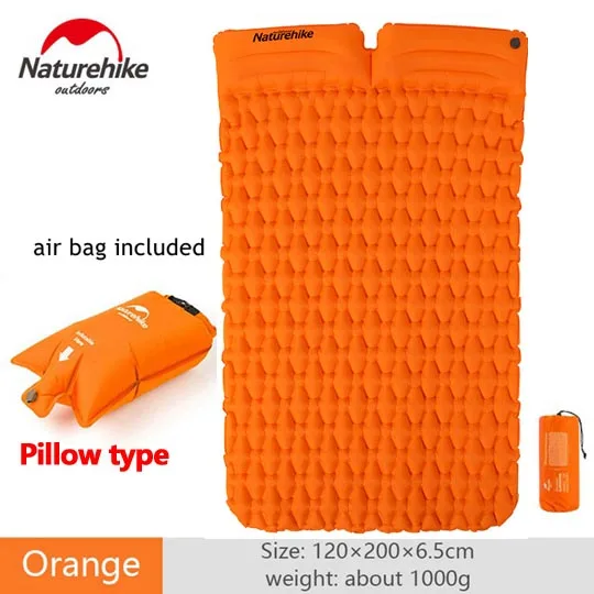 pillow type orange Naturehike 2 человека Открытый кемпинг надувная подушка влагостойкий спальный мешок матрас коврик с надувным мешком - Цвет: pillow type orange