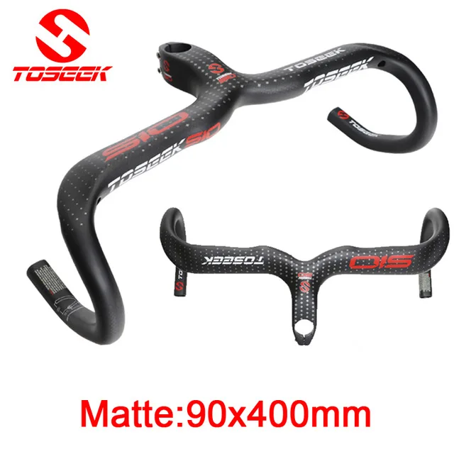 matte 400x90mm Toseek матовый полный углеродного волокна дорожный велосипед интегрированы руль с стволовых 400/420/440x90/100/ 110/120 мм - Цвет: matte 400x90mm