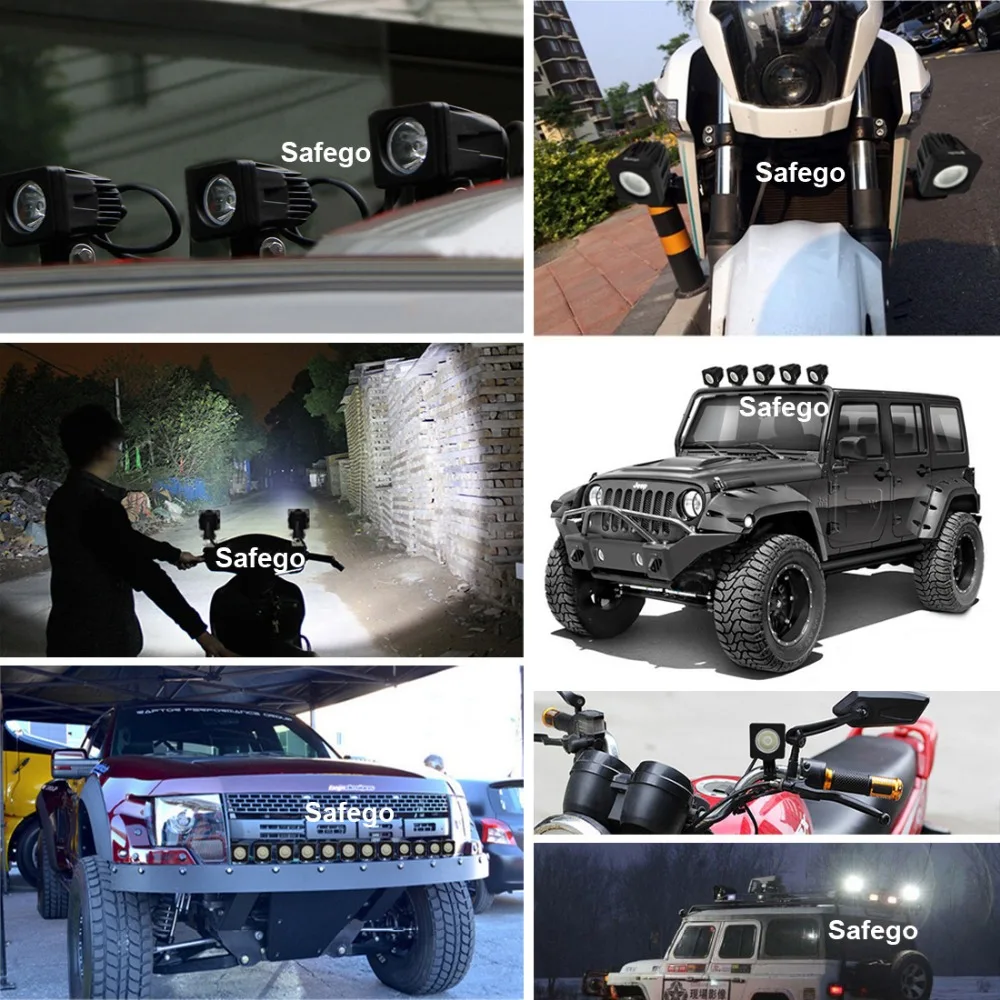 

Safego 10pcs 10w led work light spot/flood driving lights for vehicle Driving led spotlight off-road 12v External Light