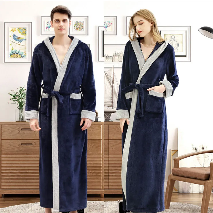 CAVME Hooded Navy 4 Зима, длинный халат с капюшоном размера плюс, 100 кг, плотный теплый халат для женщин, длинное кимоно, логотип на заказ - Цвет: CAVME Hooded Navy 4