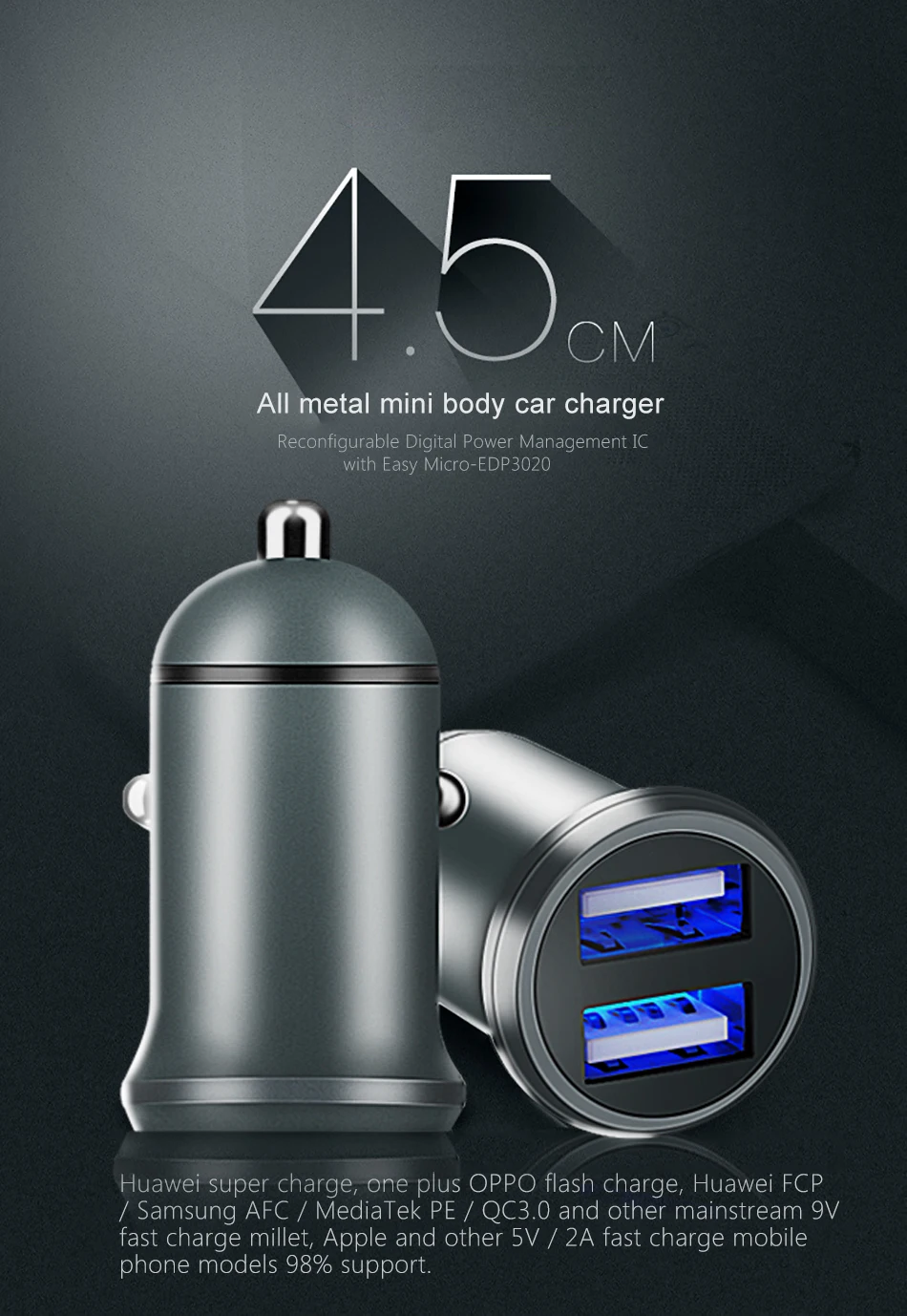 ACCEZZ новое автомобильное зарядное устройство с двумя USB, супер 4.5A для huawei 4A, быстрая зарядка для OPPO Oneplus 2A, универсальный телефон для Xiaomi iphone XS