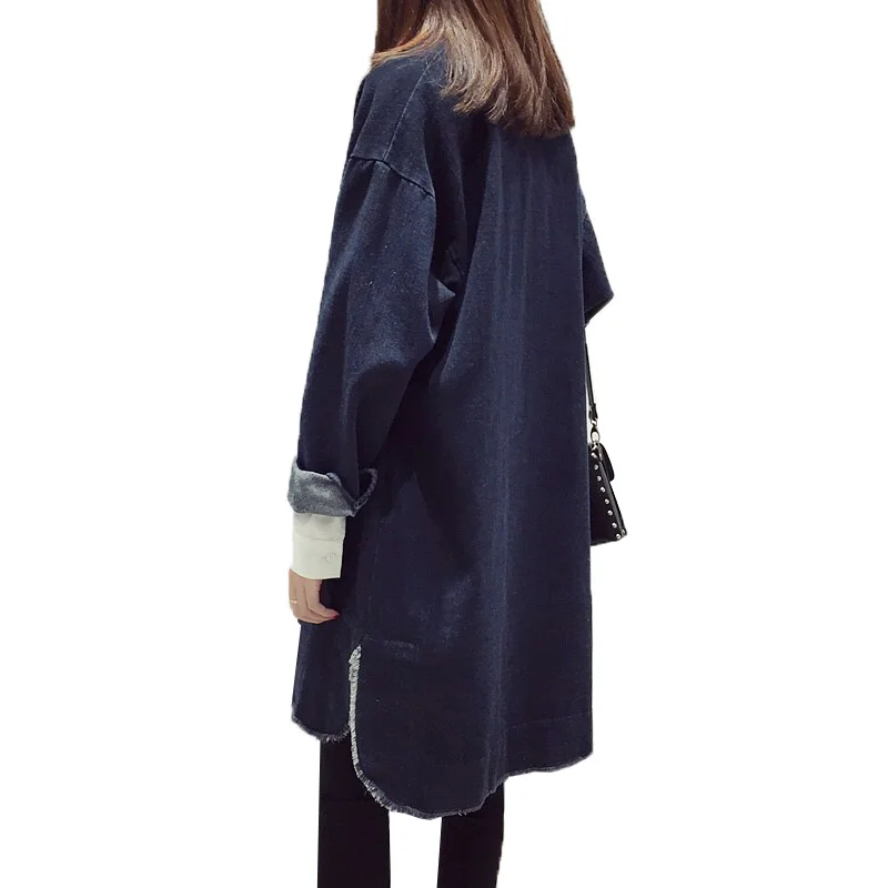 Новинка 2017 модная женская длинная джинсовая куртка весна осень BF стиль