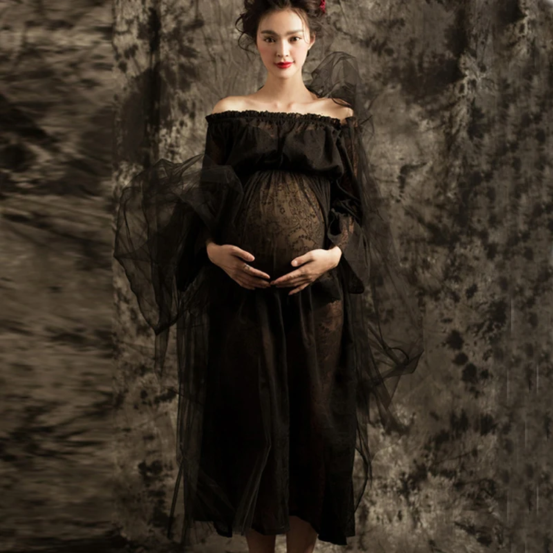 

Платье для беременных OkayMom реквизит для фотосъемки Сексуальная черная вуаль с блестками с открытыми плечами Одежда для беременных фотосъем...