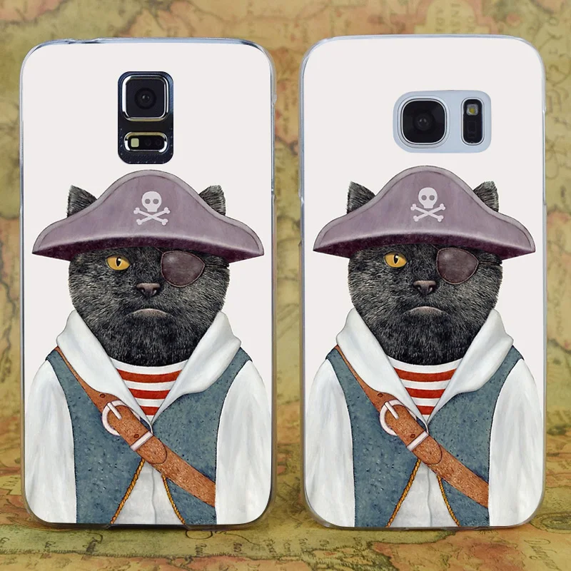 E0765 Pirate Cat Funny Transparent Hard PC Case Cover For Samsung Galaxy Note S 3 4 5 6 7 8 9 Mini Edge Plus |