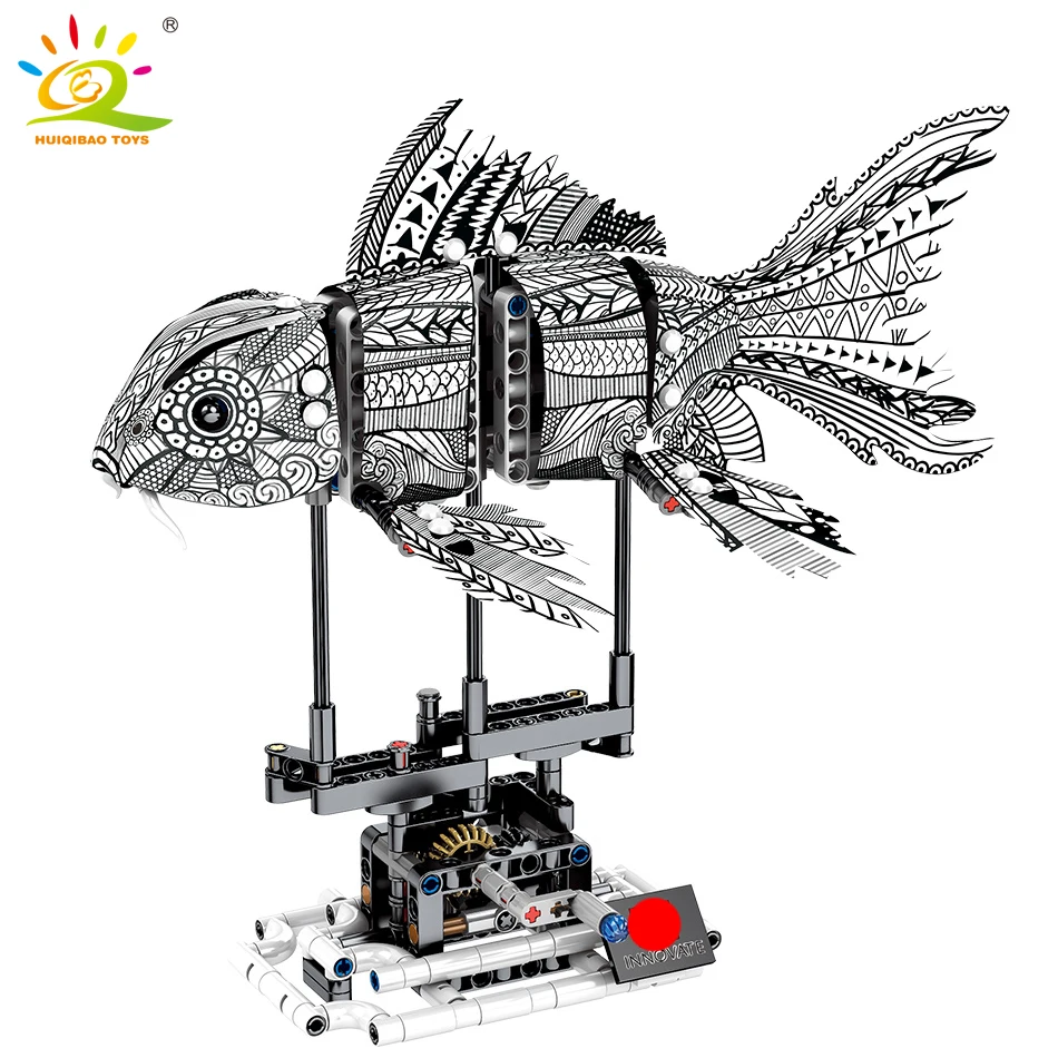 HUIQIBAO 342 шт. Имитация животных Рыбы DIY модель строительные блоки наборы городские