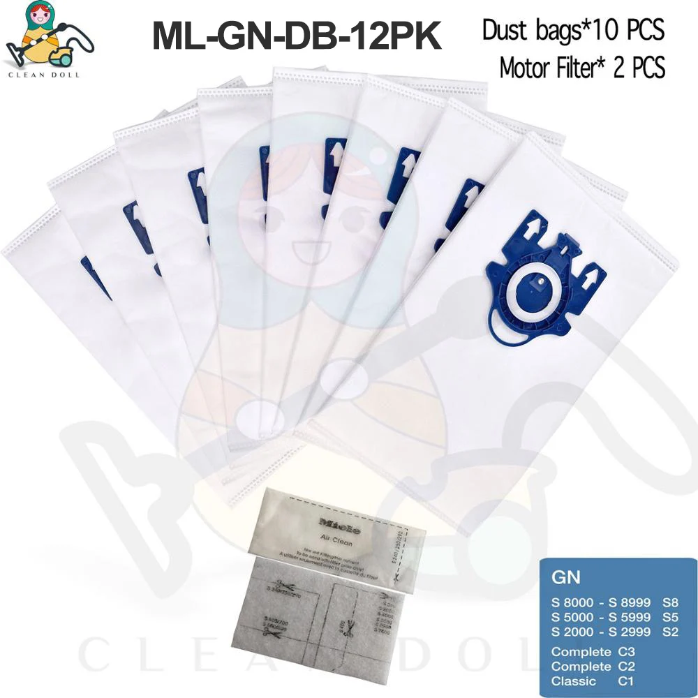 CLEAN DOLL 1 HEPA filter SF-HA30 2 Motor filter& Type GN 10 dust bags for Miele Classic C1 Dynamic U1 600 2000 S7 vacuum