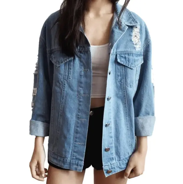 Где мой ум? Женская джинсовая куртка Корея KPOP с эффектом поношенности вышивка