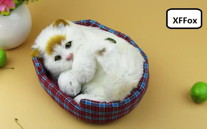 

Новая реалистичная модель кошки с желтой головой, пластиковая и пушистая имитация, белая кукла для кошки, подарок, около 21x12x14 см, xf1310