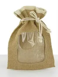 

T096,15X20cm (6"X8"),Free Shipping,Custom PVC Clear Window Jute Drawstring Burlap Bags Wholesale,Burlap Pouch,Custom acceptable