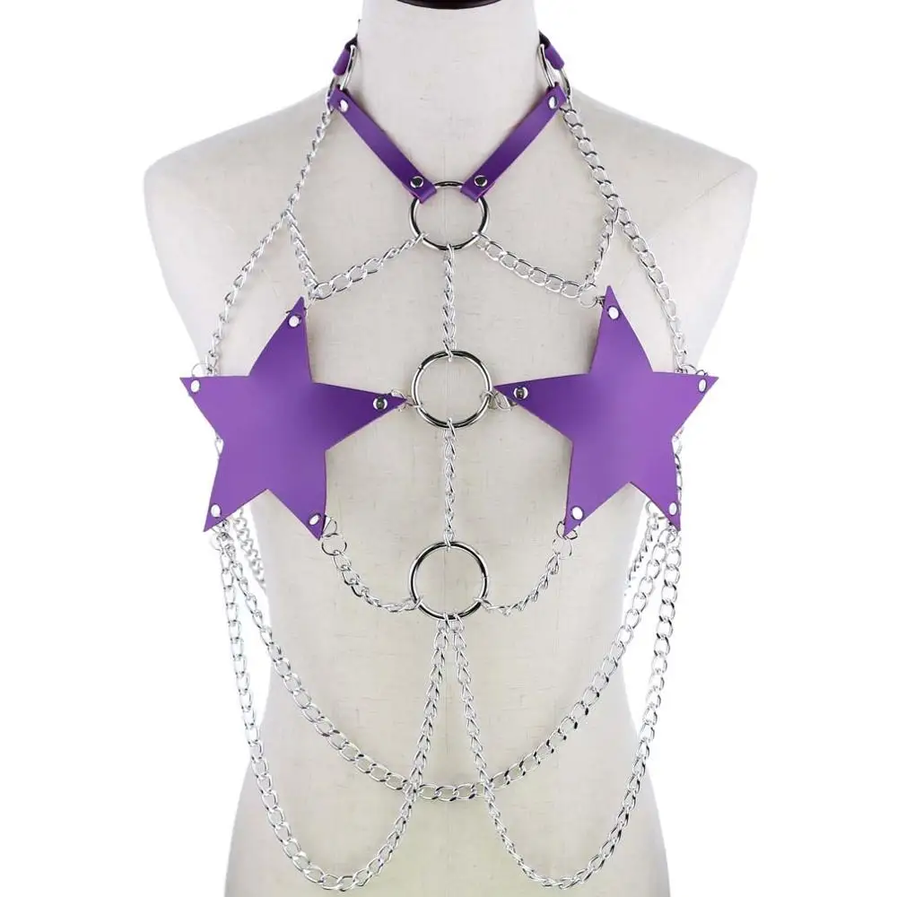 Purple KMVEXO Сексуальная звезды цепи бюстгальтер бикини портупея бондаж кожаные ботинки и другая обувь кожаные Цепочки и ожерелья для Для женщин в стиле панк для девочек вечерние пляжные украшения - Окраска металла: Purple