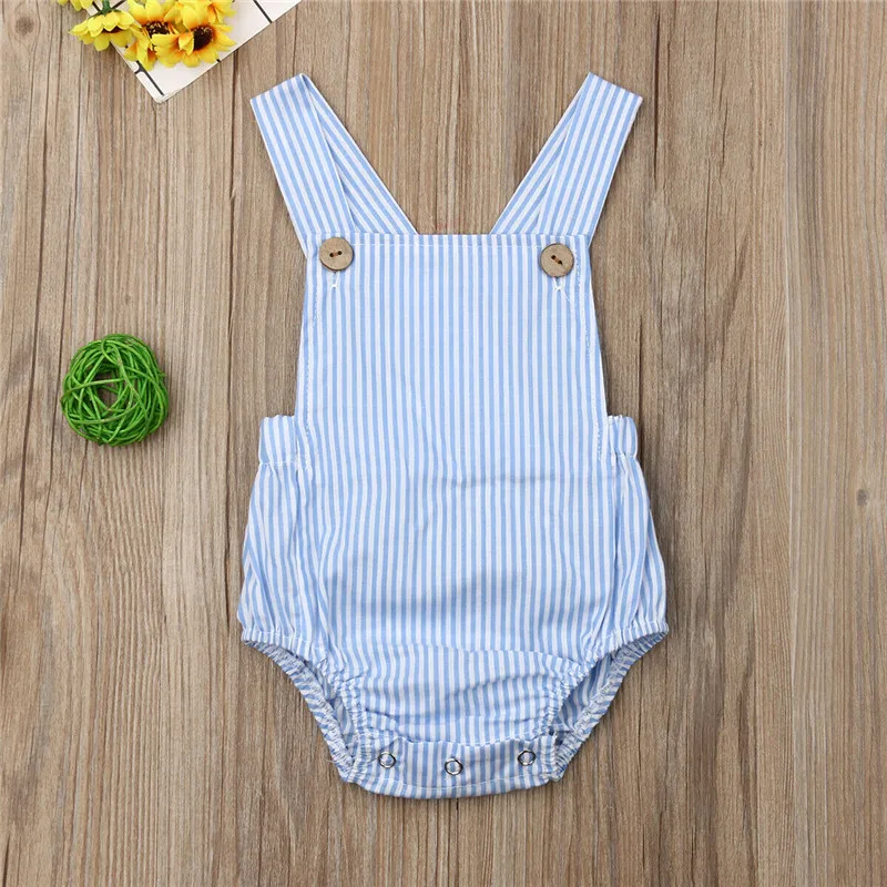 Newborn Baby Boy Girl Romper Sunsuit 7Colors Button Blue Striped Solid Jumpsuit Summer Outfit Clothes | Мать и ребенок