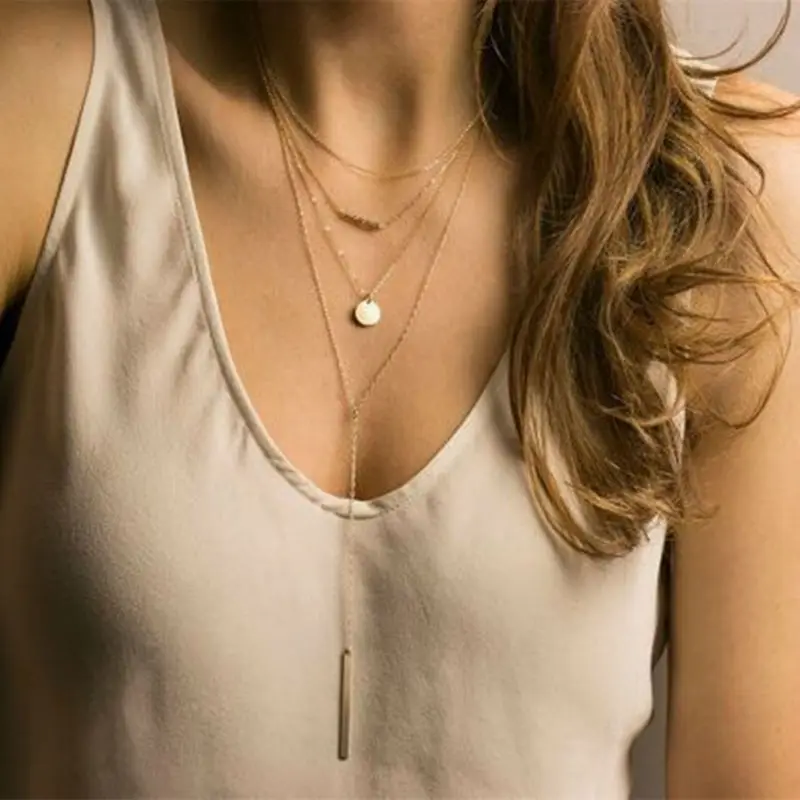 Летнее модное ювелирное изделие женское ожерелье с кулоном многослойное длинное