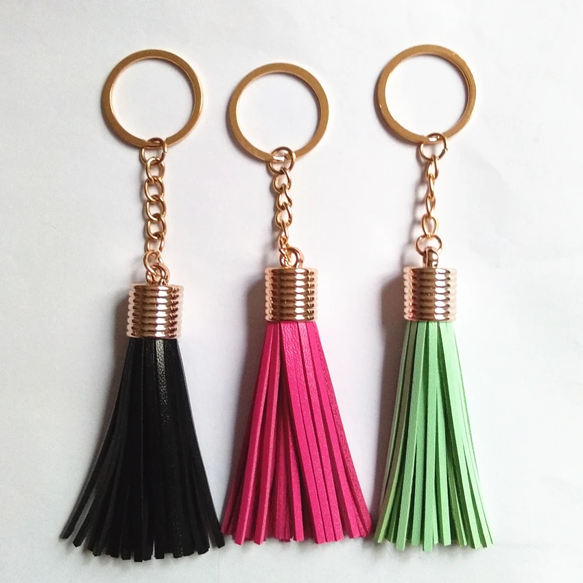 12pcs Mini Pu Leather Tassels Key Chain Women Simple Tassel Keychain Bag Pendant Rose Gold Color Cap Car Holder Jewelry | Украшения и