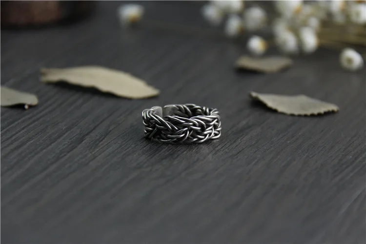 C&ampR Real S999 Sterling Silver Rings for Men Braided Thorns Black Thai Opening Handmade Vintage Fine Jewelry | Украшения и