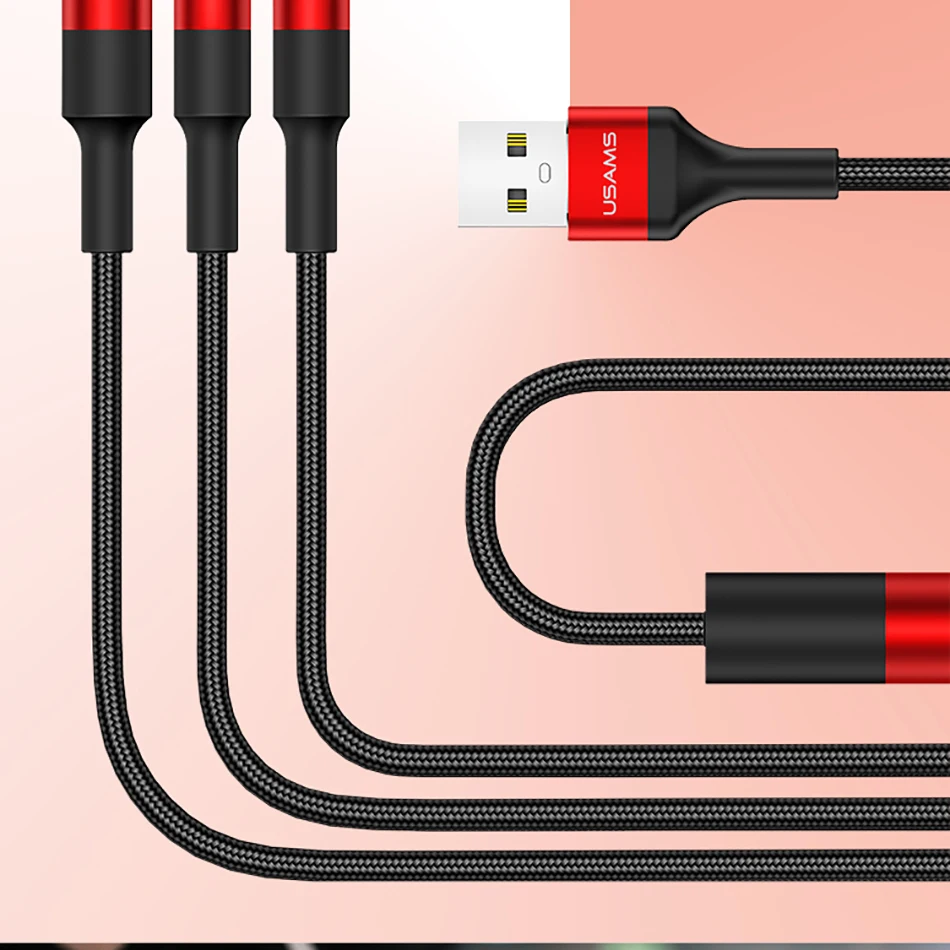 3 в 1 Кабели для мобильных телефонов, USAMS usb кабель usb-c для samsung нейлоновый Micro usb кабель для зарядки для iPhone x 8 type c кабель Шнур