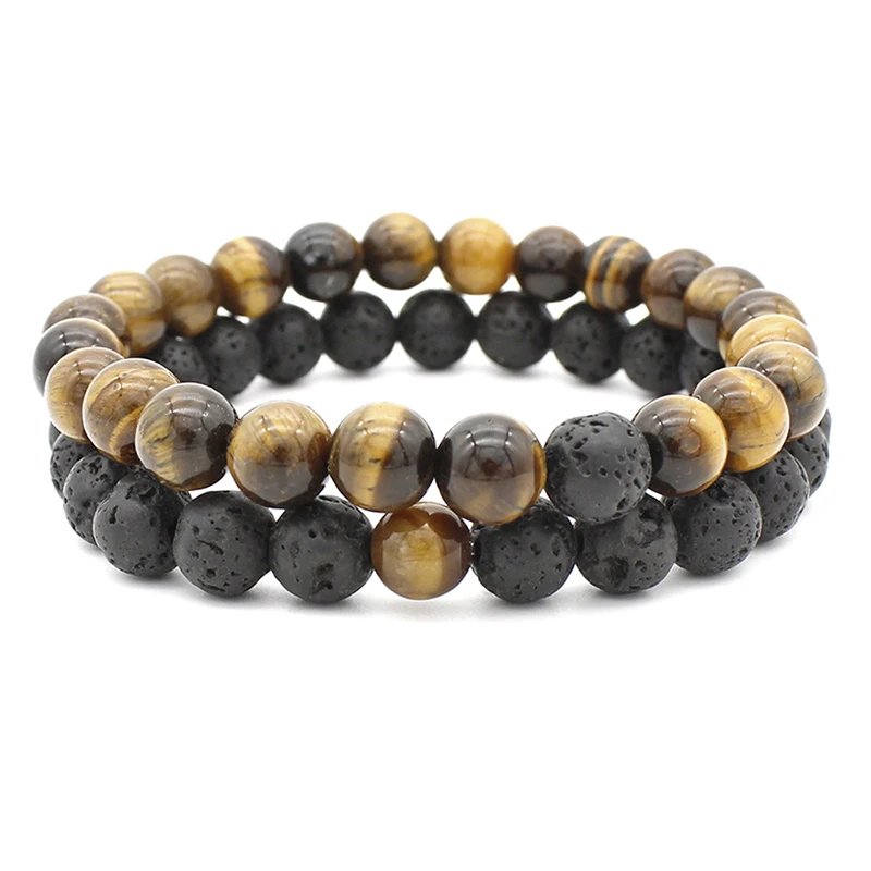 Natural Stone Bracelet Men 8mm Lava Beads Braslet For Classic Cool Biker Couple Braclet Gift | Украшения и аксессуары
