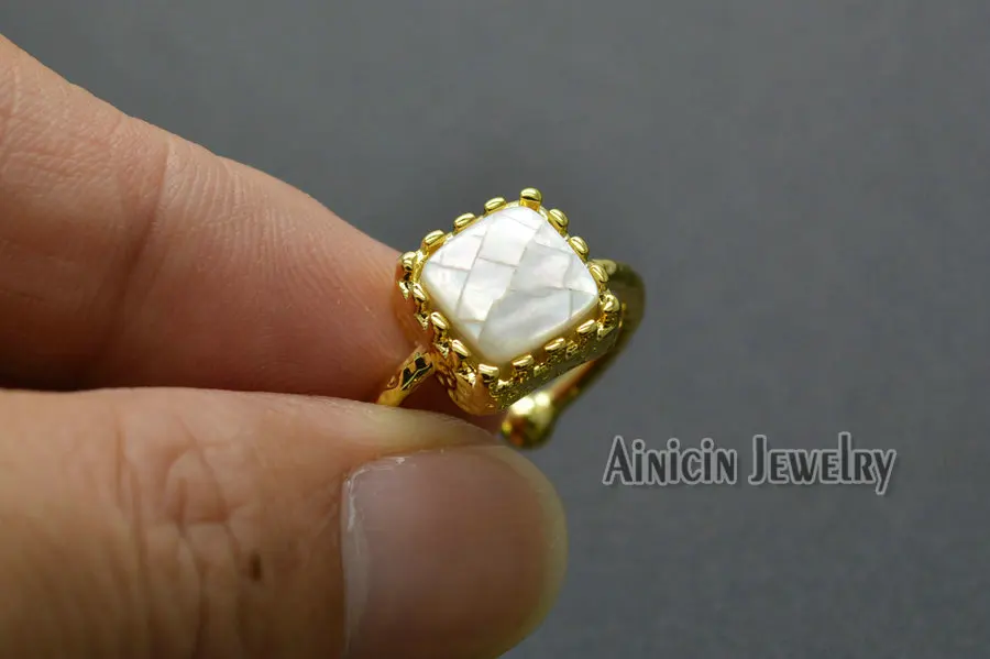 White Shell Новое поступление, капля воды, поверхность, натуральный кианит, голубой камень, открытый размер, кольцо на палец, серебряное и золотое покрытие, милые женские вечерние ювелирные изделия - Цвет основного камня: White Shell