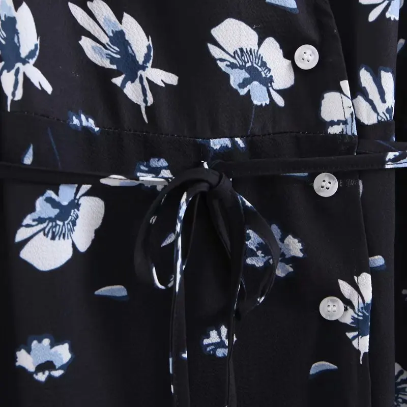 Женское платье-миди черное платье с треугольным вырезом и принтом | Женская