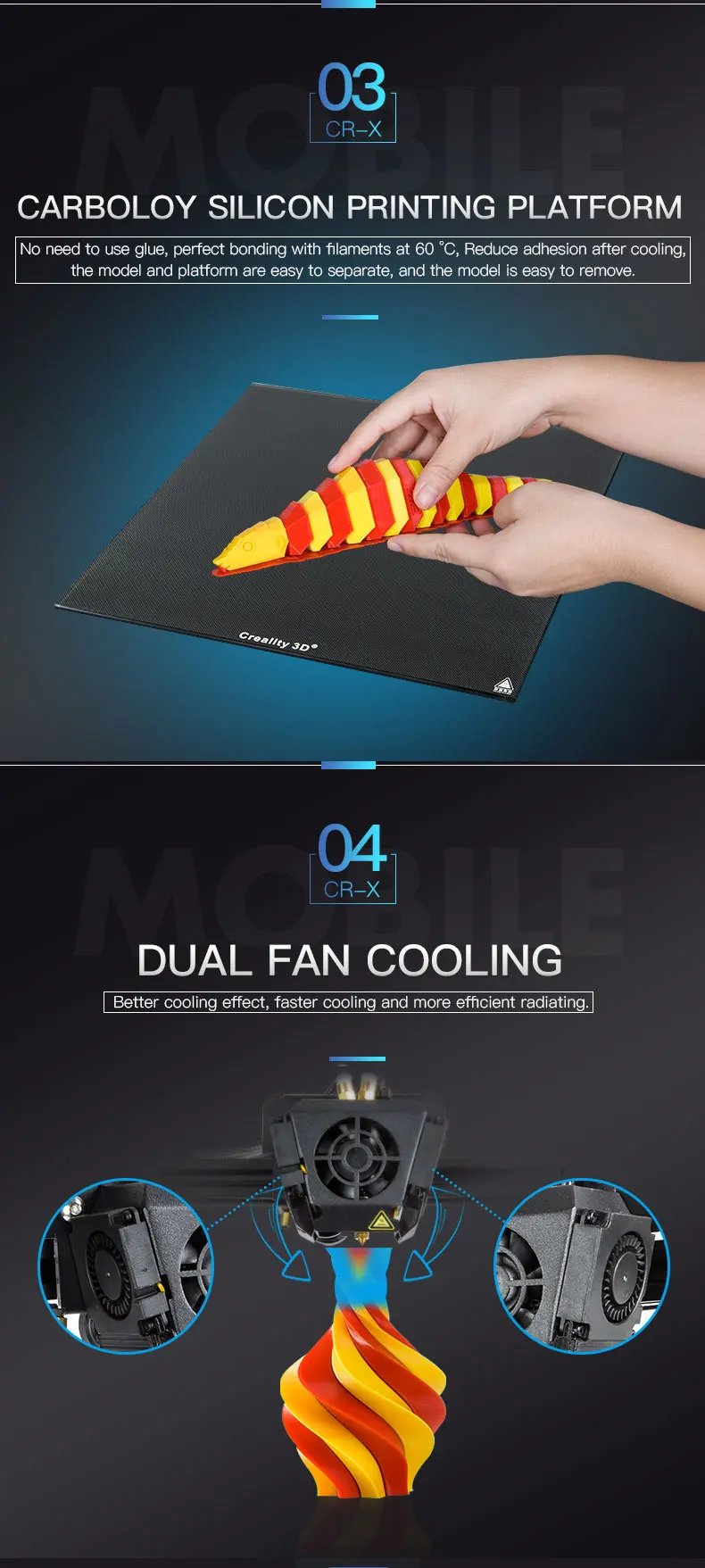 CR-X 3d принтер двойной-цветная насадка DIY комплект сенсорный экран большой размер печати двойной охлаждающий веер Creality 3D CR-X