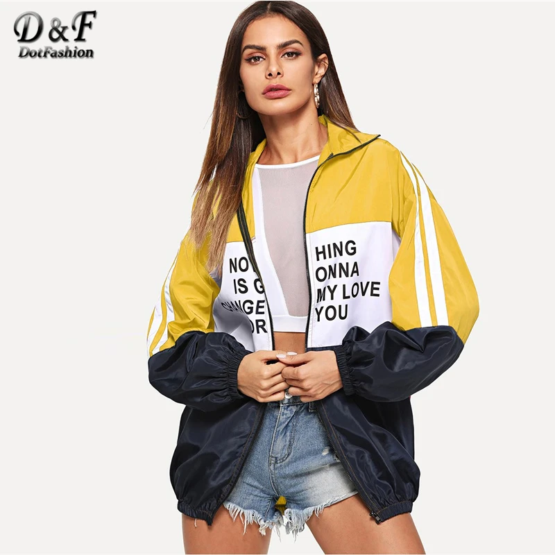 Dotfashion, много цветов, спортивная куртка на молнии, цветная, с буквенным принтом,, осенняя одежда, верхняя одежда, Женские повседневные топы и куртки