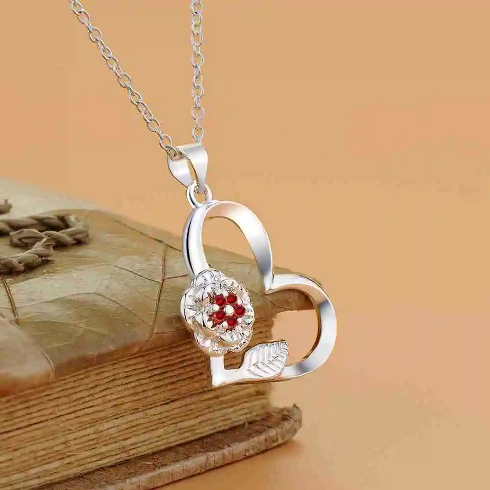 Ожерелье женское новое сердце цветок ожерелье с подвеской со стразами bijoux femme 3