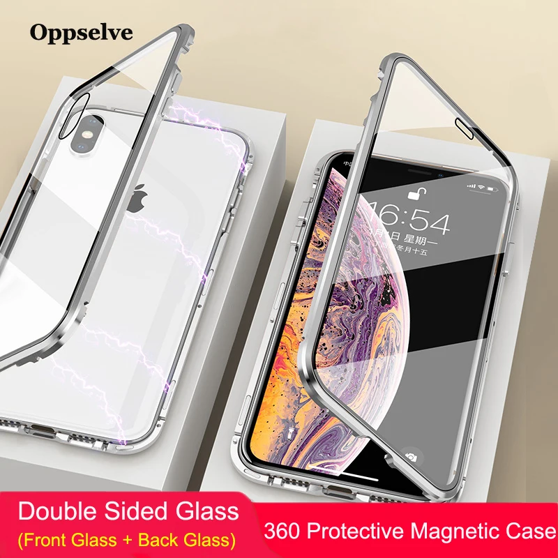 

Oppselve Magnetic Phone Case For iPhone XR XS MAX X 8 7 6 6S Plus Double Sided Tempered Glass Metal Magnet Cover Coque Capinhas