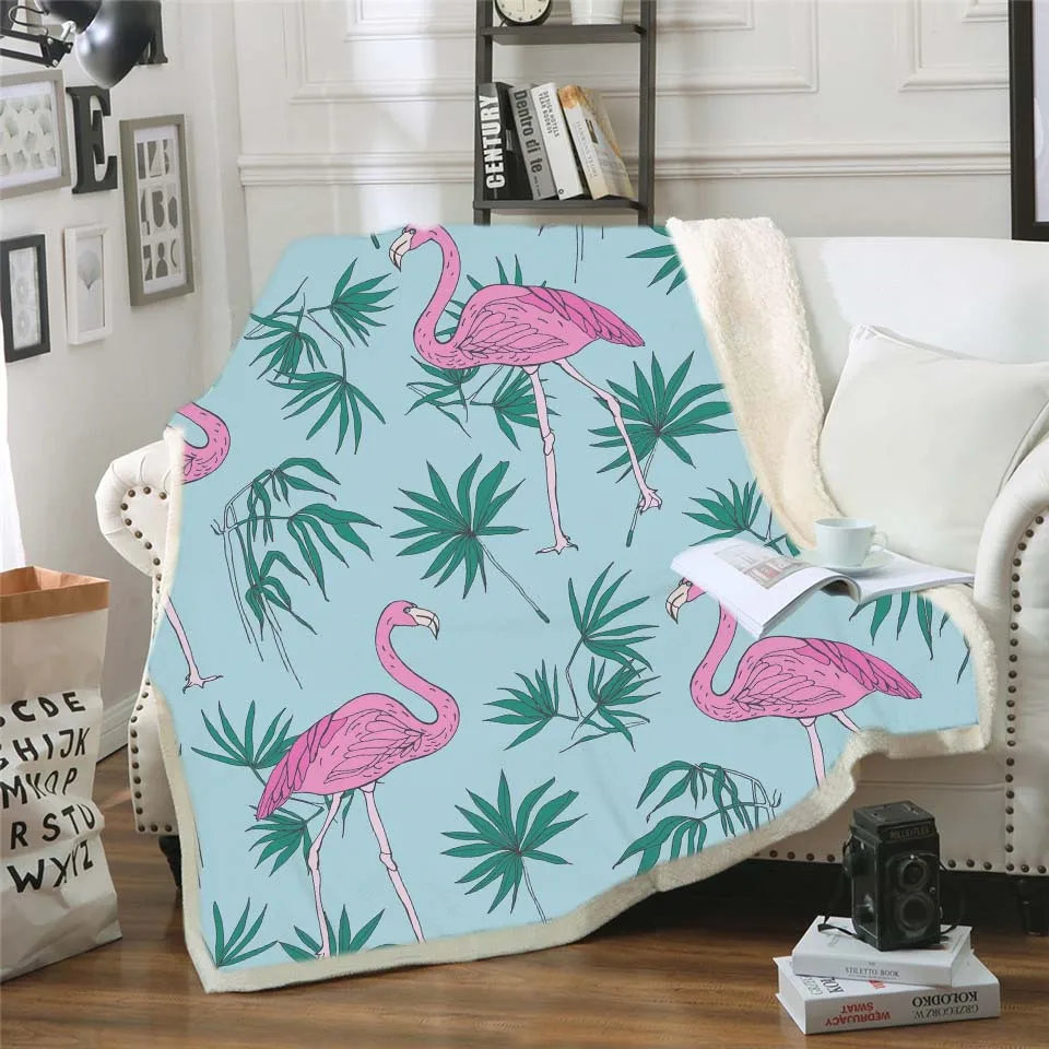 

Flamingo Velvet Plush Throw Blanket Tropical Plant Girls Bedding Sherpa Blanket for Couch Flower Battaniye Dropship