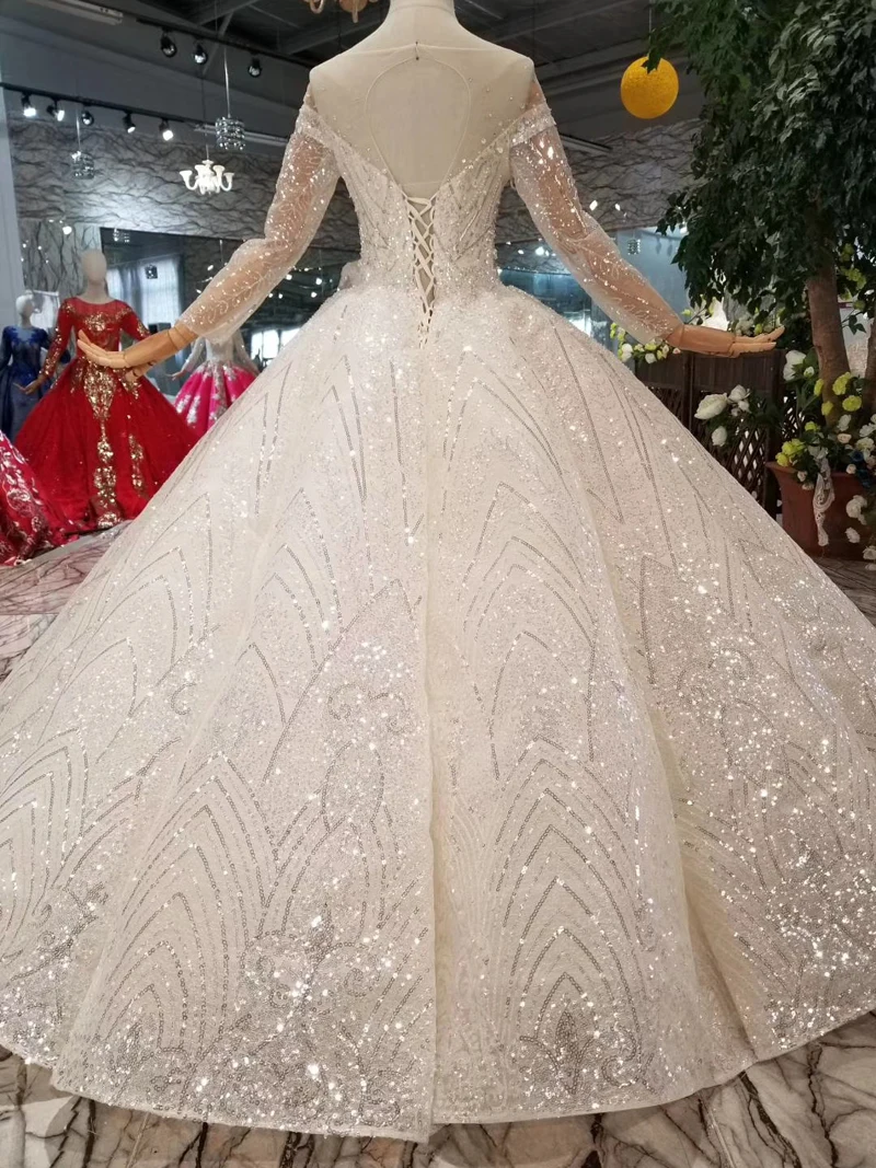 HTL048 International new material wedding dresses with glitter o-neck swollen ball gown hot sale 2020 floor length | Свадьбы и