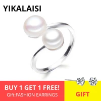 yikalaisi interlaced natural pearl rings 925 sterling silver jewelry for women 8 9mm freshwater double pearl ring adjustable